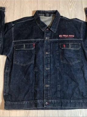 U.S. Polo Assn. Dark Blue Denim Bomber Jacket with Red Accents